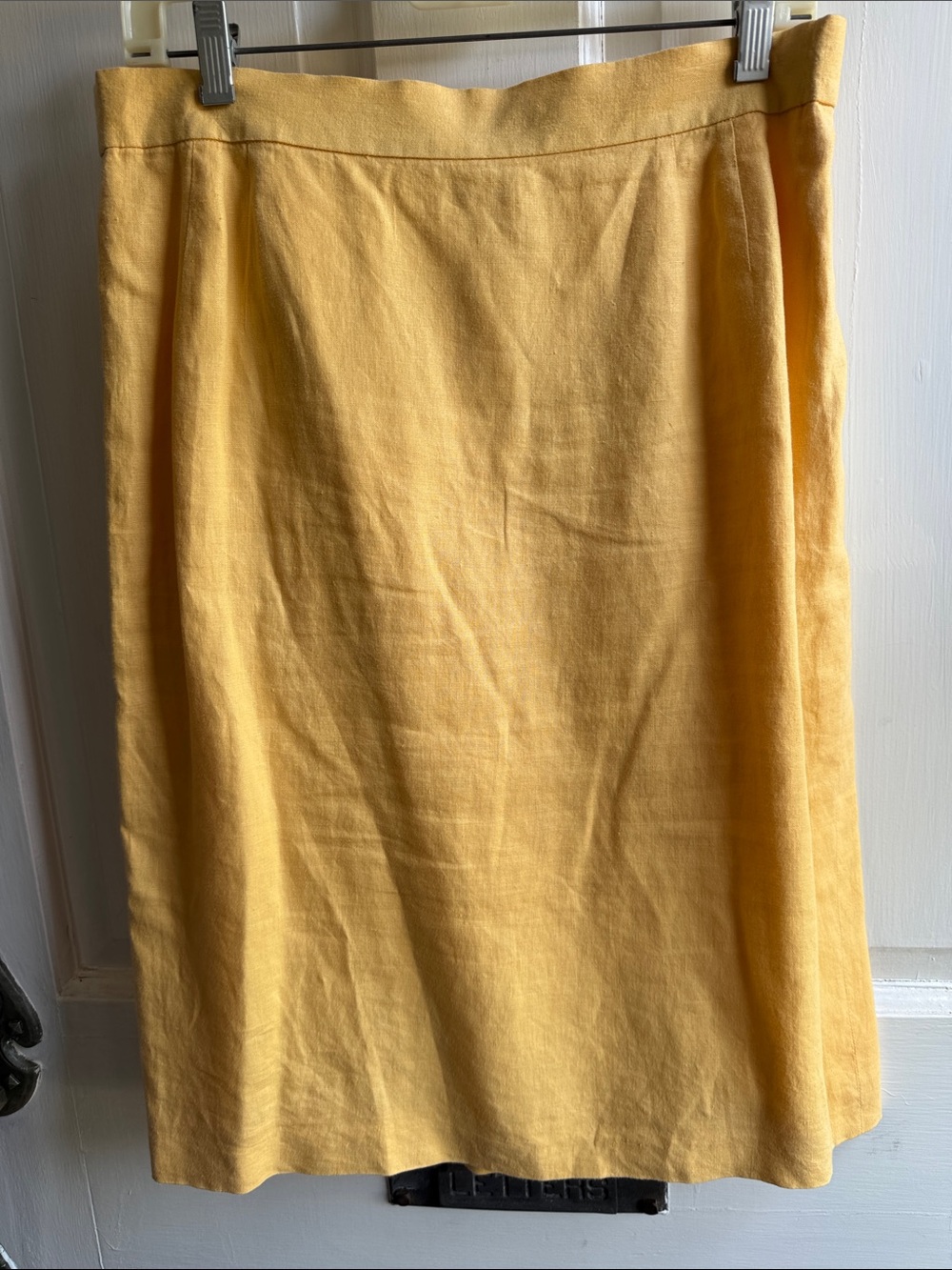 ESCADA BY MARGARETHA LEY CANARY YELLOW 100% LINEN MADE IN PORTUGAL LINED SKIRT
